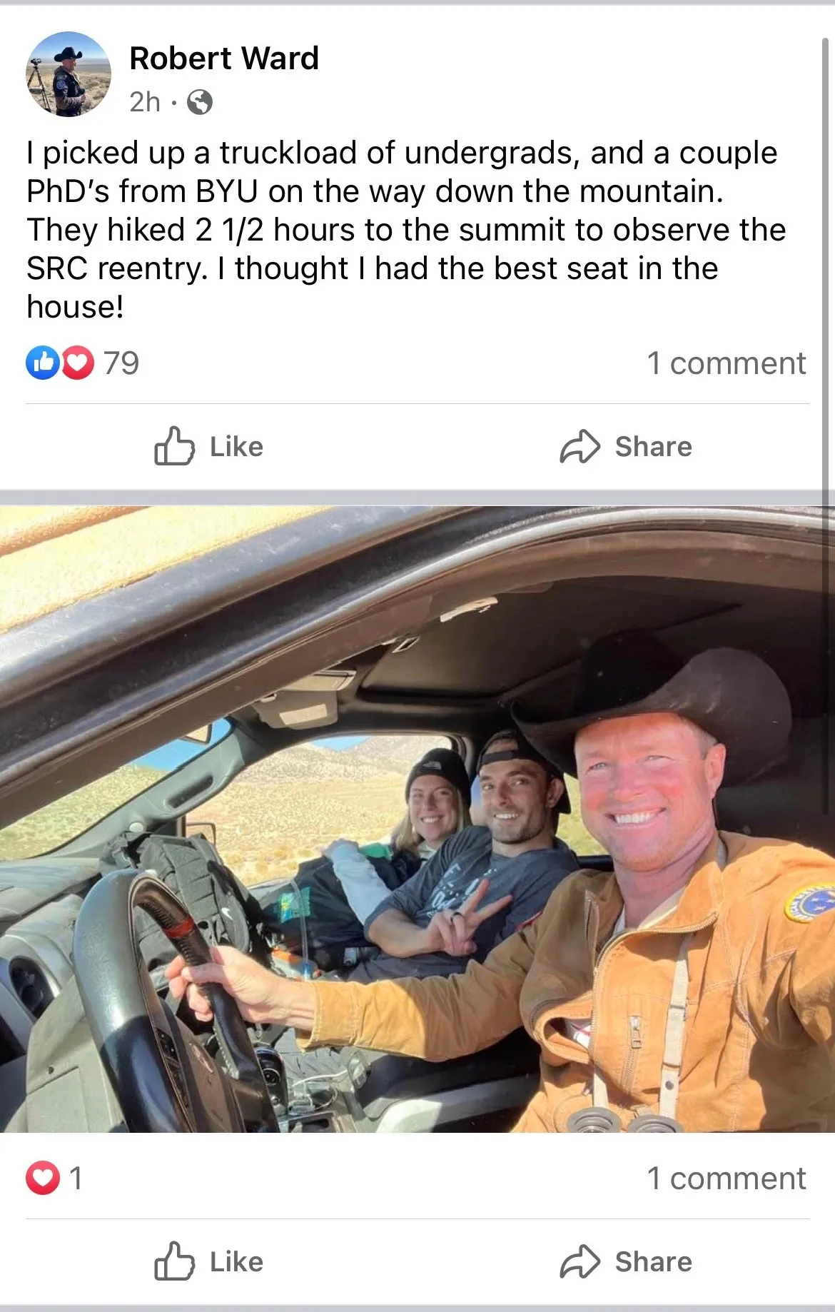Robert Ward's Facebook Post